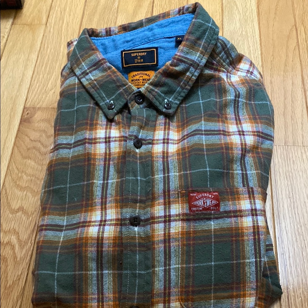 Superdry Green Plaid Button-Up Shirt long sleeves